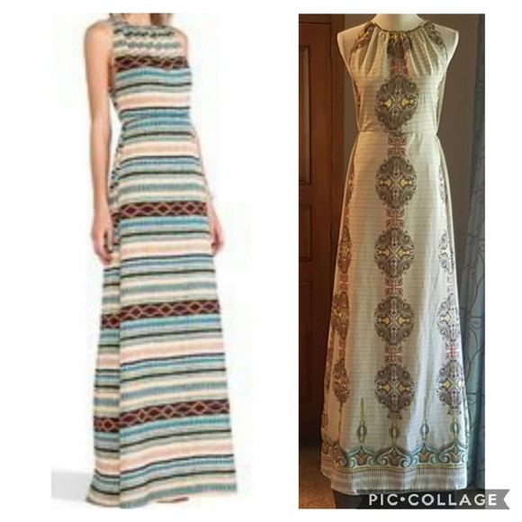 ⬇️ MM Couture dress, cut out open back yellow & green paisley maxi - Picture 3 of 16